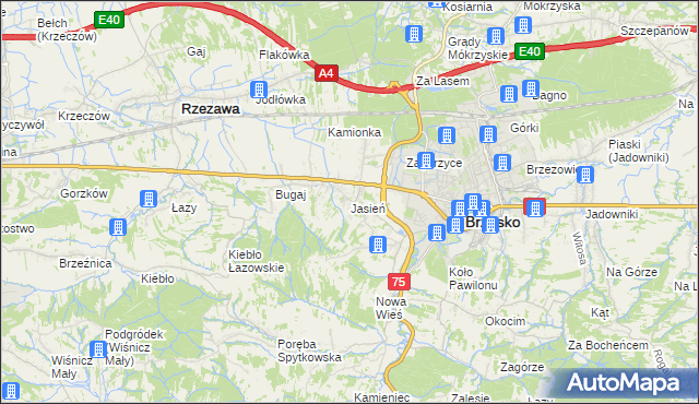 mapa Jasień gmina Brzesko, Jasień gmina Brzesko na mapie Targeo