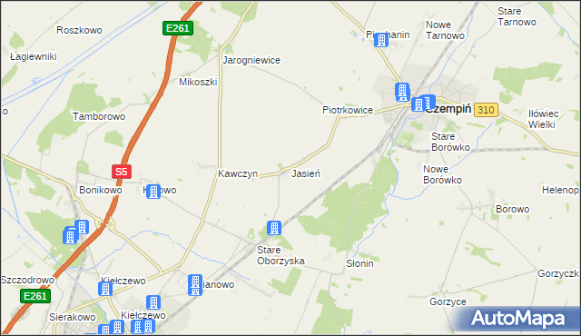 mapa Jasień gmina Czempiń, Jasień gmina Czempiń na mapie Targeo