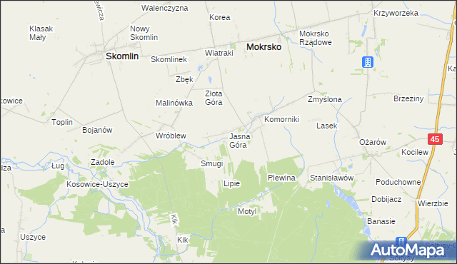 mapa Jasna Góra gmina Mokrsko, Jasna Góra gmina Mokrsko na mapie Targeo