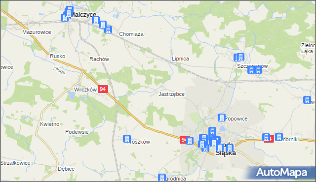 mapa Jastrzębce gmina Środa Śląska, Jastrzębce gmina Środa Śląska na mapie Targeo