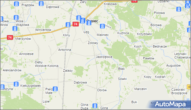 mapa Jastrzębice, Jastrzębice na mapie Targeo