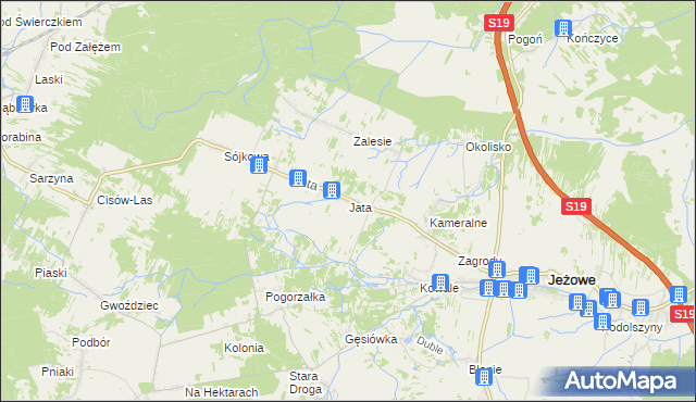 mapa Jata gmina Jeżowe, Jata gmina Jeżowe na mapie Targeo