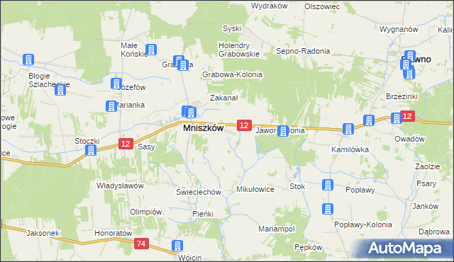 mapa Jawor gmina Mniszków, Jawor gmina Mniszków na mapie Targeo