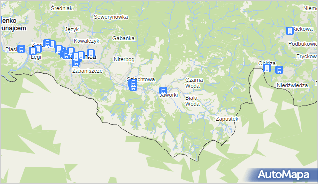 mapa Jaworki gmina Szczawnica, Jaworki gmina Szczawnica na mapie Targeo