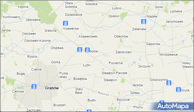 mapa Jaworów gmina Grabów, Jaworów gmina Grabów na mapie Targeo