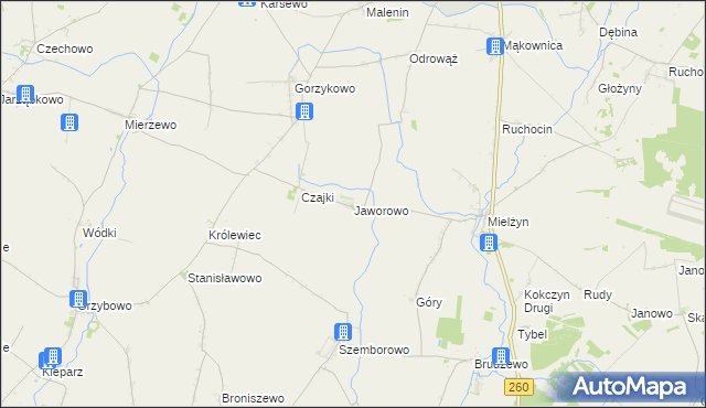 mapa Jaworowo gmina Witkowo, Jaworowo gmina Witkowo na mapie Targeo