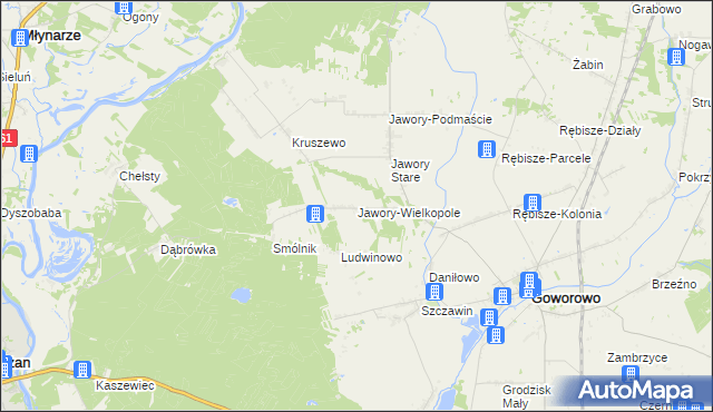 mapa Jawory-Wielkopole, Jawory-Wielkopole na mapie Targeo