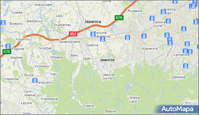 mapa Jaworze powiat bielski, Jaworze powiat bielski na mapie Targeo