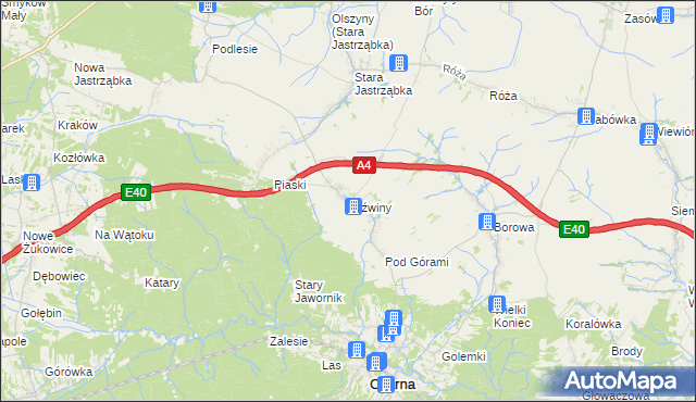 mapa Jaźwiny gmina Czarna, Jaźwiny gmina Czarna na mapie Targeo