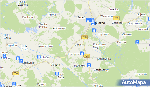 mapa Jedle gmina Łopuszno, Jedle gmina Łopuszno na mapie Targeo