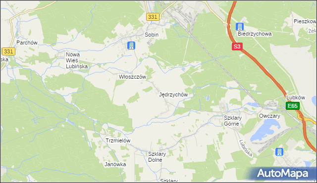 mapa Jędrzychów gmina Polkowice, Jędrzychów gmina Polkowice na mapie Targeo