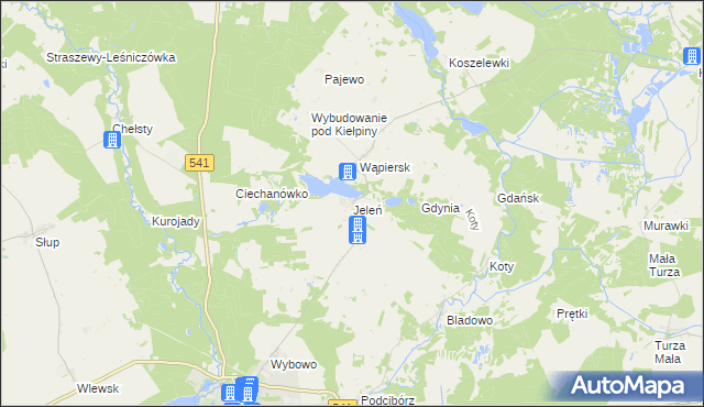 mapa Jeleń gmina Lidzbark, Jeleń gmina Lidzbark na mapie Targeo