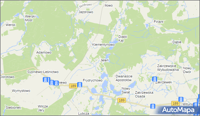 mapa Jeleń gmina Więcbork, Jeleń gmina Więcbork na mapie Targeo