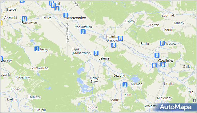 mapa Jelenie gmina Kraszewice, Jelenie gmina Kraszewice na mapie Targeo
