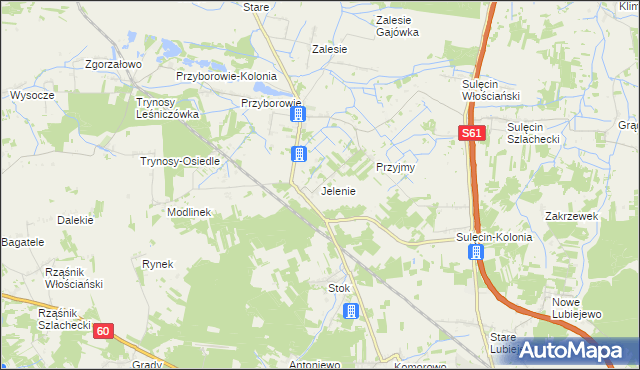mapa Jelenie gmina Ostrów Mazowiecka, Jelenie gmina Ostrów Mazowiecka na mapie Targeo