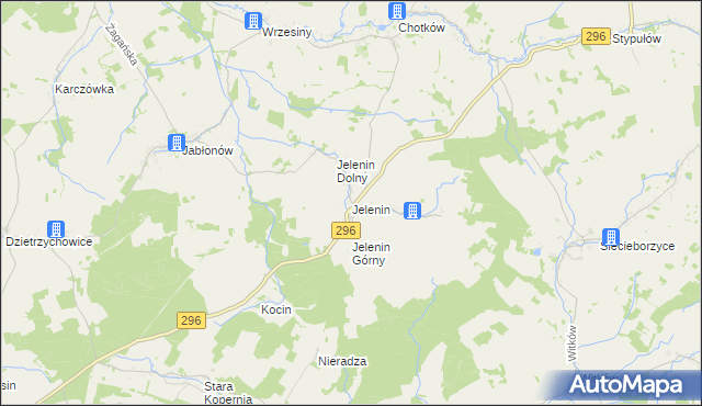 mapa Jelenin gmina Żagań, Jelenin gmina Żagań na mapie Targeo