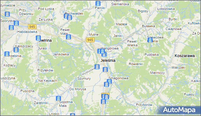 mapa Jeleśnia, Jeleśnia na mapie Targeo