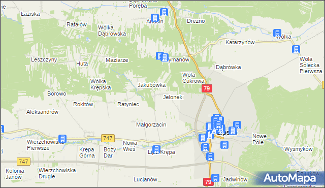 mapa Jelonek gmina Lipsko, Jelonek gmina Lipsko na mapie Targeo