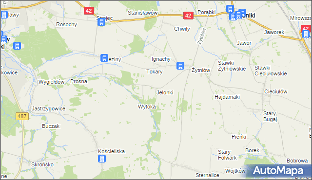 mapa Jelonki gmina Rudniki, Jelonki gmina Rudniki na mapie Targeo