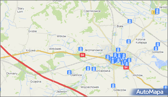 mapa Jerzmanowice gmina Chojnów, Jerzmanowice gmina Chojnów na mapie Targeo