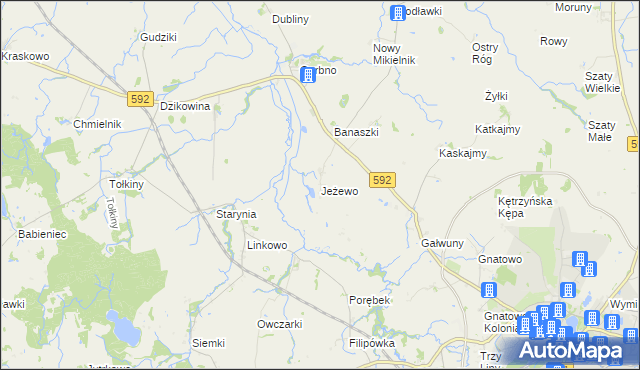mapa Jeżewo gmina Kętrzyn, Jeżewo gmina Kętrzyn na mapie Targeo