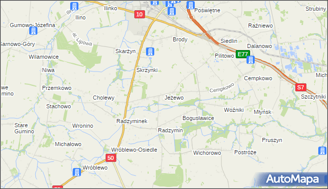 mapa Jeżewo gmina Płońsk, Jeżewo gmina Płońsk na mapie Targeo