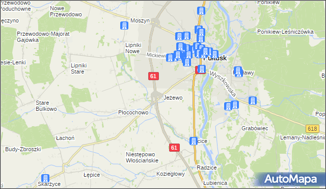 mapa Jeżewo gmina Pułtusk, Jeżewo gmina Pułtusk na mapie Targeo