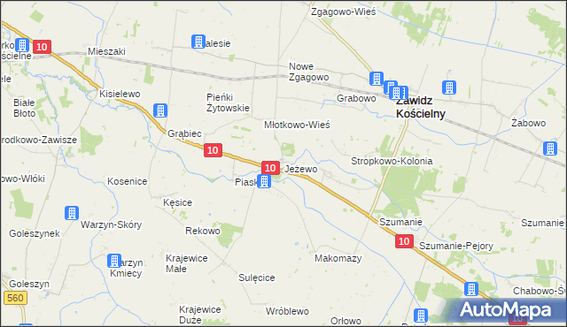 mapa Jeżewo gmina Zawidz, Jeżewo gmina Zawidz na mapie Targeo