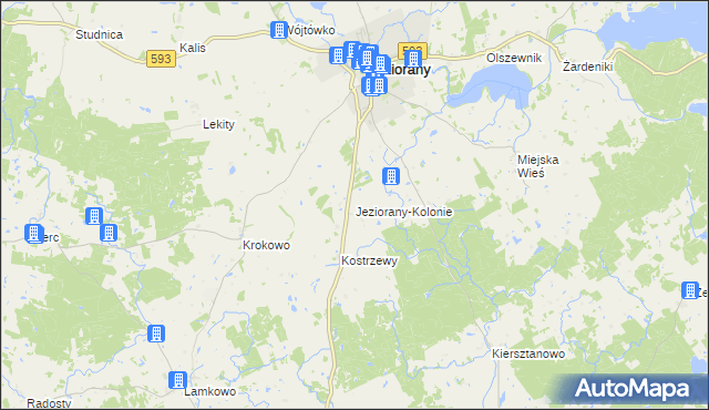 mapa Jeziorany-Kolonie, Jeziorany-Kolonie na mapie Targeo