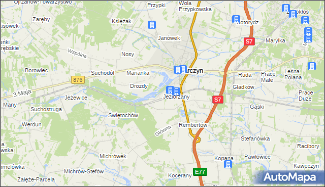 mapa Jeziorzany gmina Tarczyn, Jeziorzany gmina Tarczyn na mapie Targeo