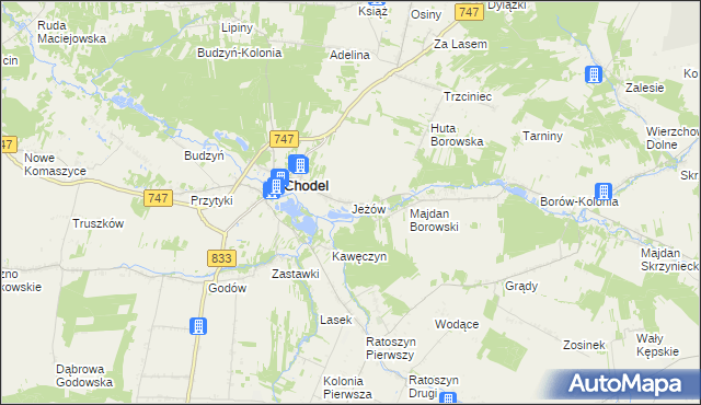 mapa Jeżów gmina Chodel, Jeżów gmina Chodel na mapie Targeo