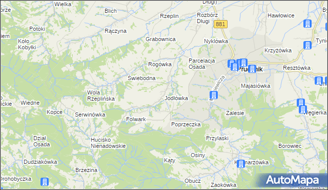 mapa Jodłówka gmina Pruchnik, Jodłówka gmina Pruchnik na mapie Targeo