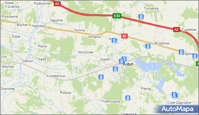 mapa Józefin gmina Kotuń, Józefin gmina Kotuń na mapie Targeo