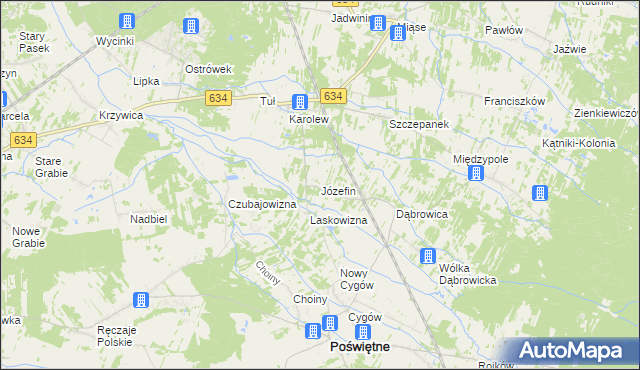 mapa Józefin gmina Poświętne, Józefin gmina Poświętne na mapie Targeo