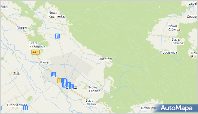 mapa Józefów gmina Chocz, Józefów gmina Chocz na mapie Targeo