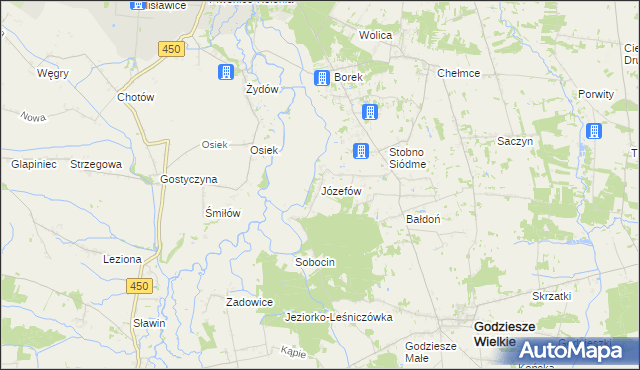 mapa Józefów gmina Godziesze Wielkie, Józefów gmina Godziesze Wielkie na mapie Targeo