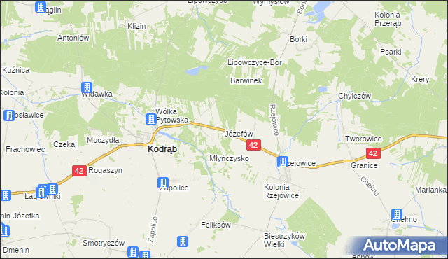 mapa Józefów gmina Kodrąb, Józefów gmina Kodrąb na mapie Targeo