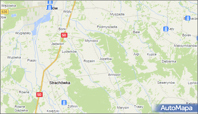 mapa Józefów gmina Strachówka, Józefów gmina Strachówka na mapie Targeo