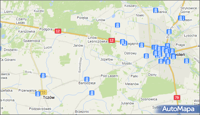 mapa Józefów gmina Tczów, Józefów gmina Tczów na mapie Targeo