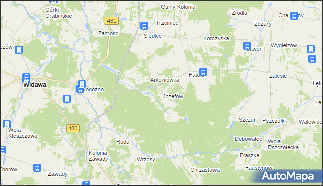 mapa Józefów gmina Widawa, Józefów gmina Widawa na mapie Targeo