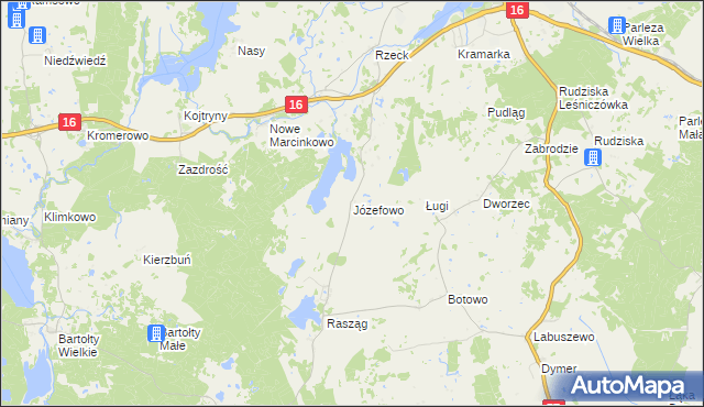 mapa Józefowo gmina Biskupiec, Józefowo gmina Biskupiec na mapie Targeo