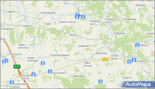 mapa Józefowo gmina Joniec, Józefowo gmina Joniec na mapie Targeo