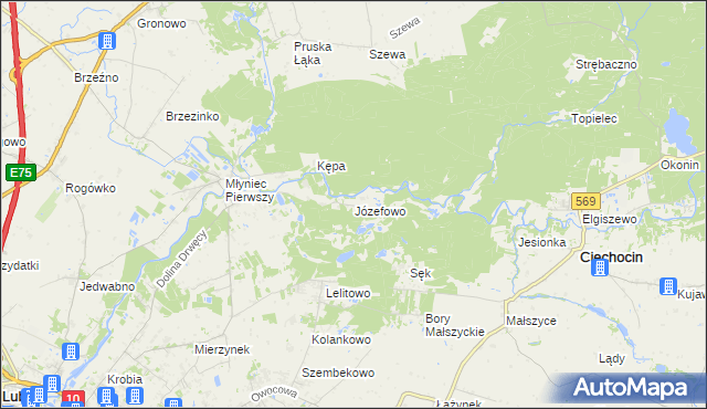 mapa Józefowo gmina Lubicz, Józefowo gmina Lubicz na mapie Targeo