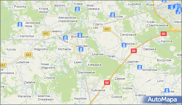 mapa Julianów gmina Góra Kalwaria, Julianów gmina Góra Kalwaria na mapie Targeo