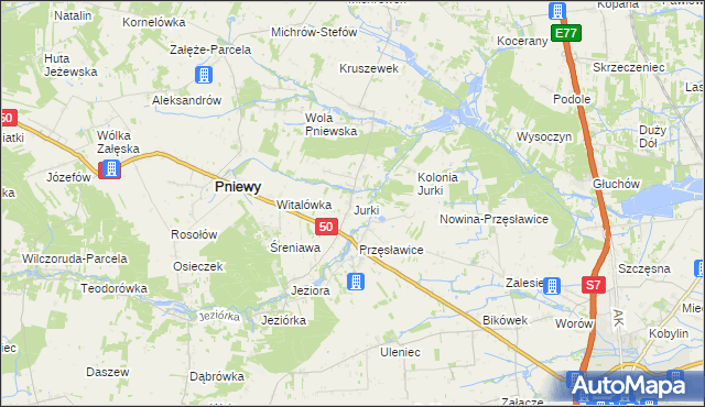 mapa Jurki gmina Pniewy, Jurki gmina Pniewy na mapie Targeo