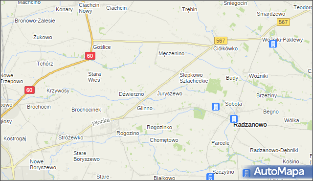 mapa Juryszewo, Juryszewo na mapie Targeo