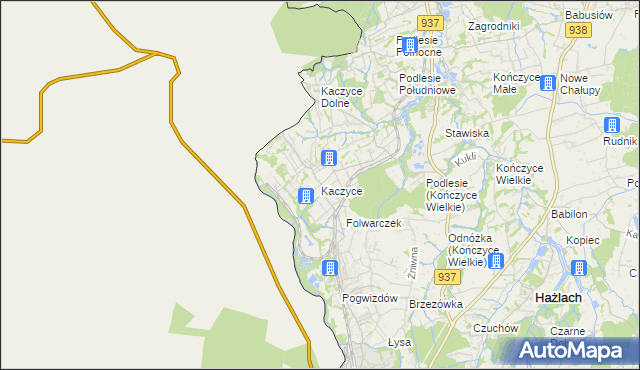 mapa Kaczyce gmina Zebrzydowice, Kaczyce gmina Zebrzydowice na mapie Targeo