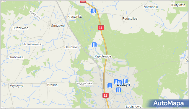 mapa Kąkolewice gmina Budzyń, Kąkolewice gmina Budzyń na mapie Targeo