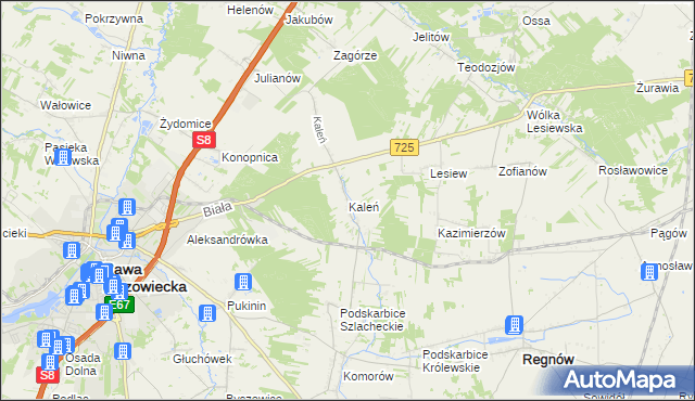 mapa Kaleń gmina Rawa Mazowiecka, Kaleń gmina Rawa Mazowiecka na mapie Targeo