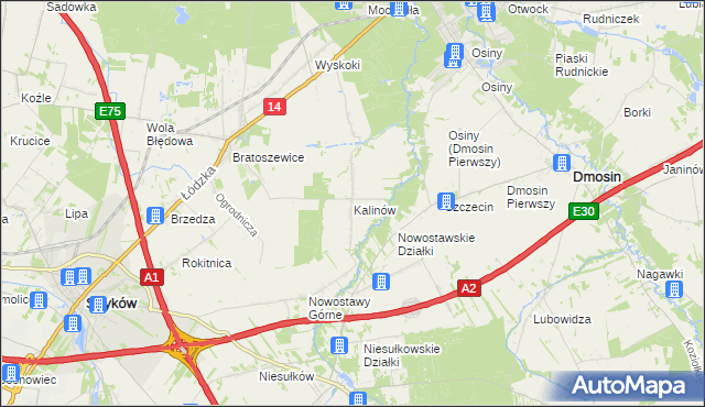 mapa Kalinów gmina Stryków, Kalinów gmina Stryków na mapie Targeo